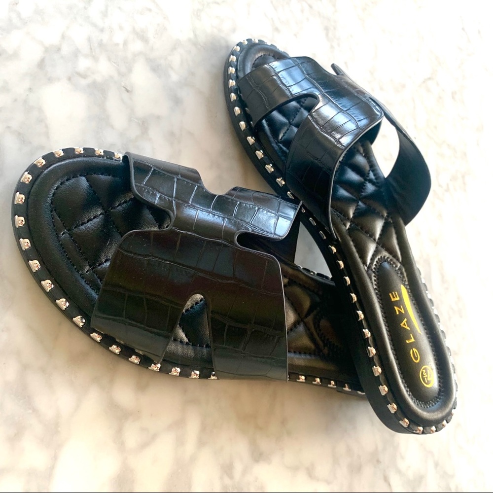 Black Crocodile Summer Studded Slides